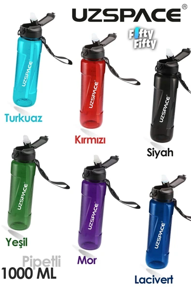 Uzspace FiftyFifty PİPETLİ 1000ml -Büyük Boy- Tritan Su Matarası