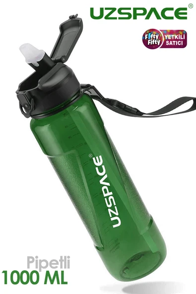 Uzspace FiftyFifty PİPETLİ 1000ml -Büyük Boy- Tritan Su Matarası - 9