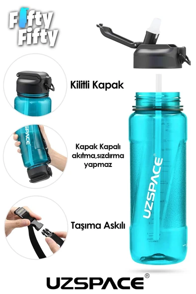 Uzspace FiftyFifty PİPETLİ 1000ml -Büyük Boy- Tritan Su Matarası - 3