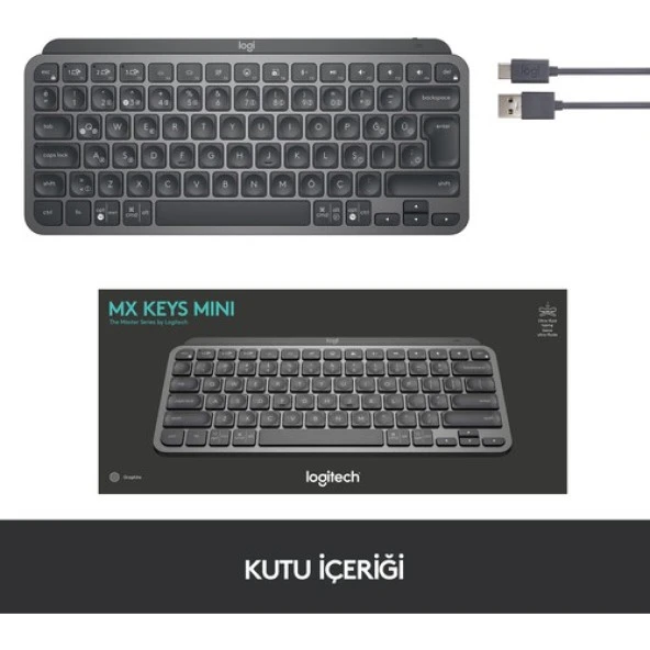 Logitech MX Keys Mini Minimalist Kablosuz Bluetooth Aydınlatmalı Türkçe Q Klavye - Siyah - Resim 8