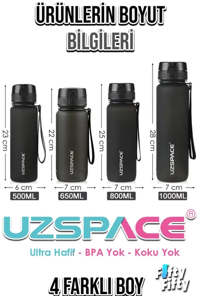 Uzspace FiftyFifty 500ml Çift Renk Softtouch FF Collection Tritan Su Matarası - 6