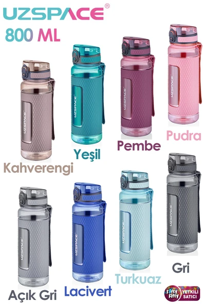 Uzspace FiftyFifty 800ml -BÜYÜK BOY- Tritan Su Matarası Silikon Korumalı Kaydırmaz Gövde - 1