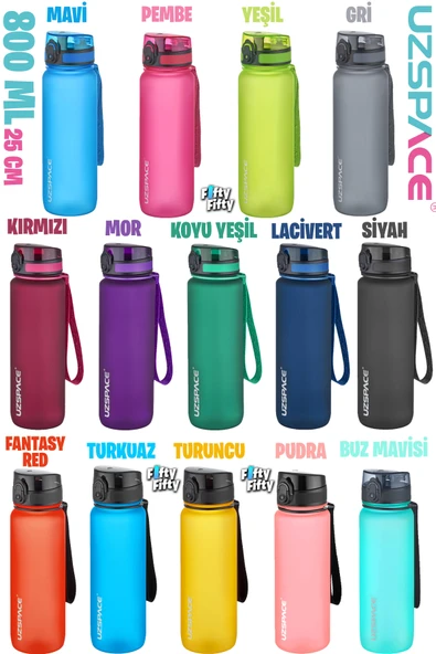 Uzspace  800ml -Yeni Ebat-Boy 25 cm-Tritan Su Matarası Bpa Koku Sızdırma Yok