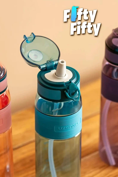 Uzspace FiftyFifty Pipetli(ısırılamaz) 600 ml Silikon Gövde Tritan Su Matarası - 4