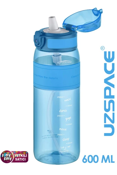 Uzspace FiftyFifty Pipetli(ısırılamaz) 600 ml Silikon Gövde Tritan Su Matarası - 6