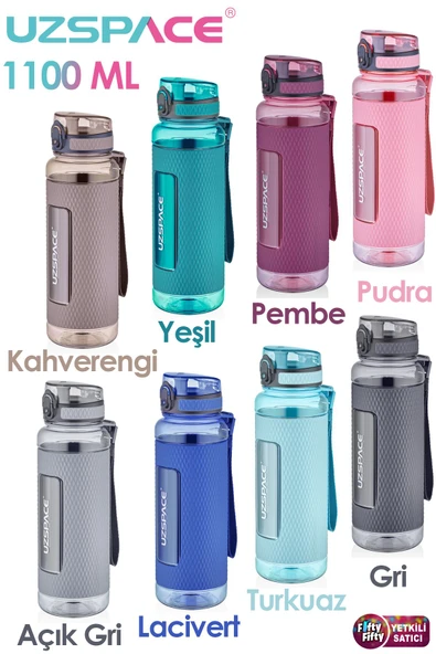 Uzspace FiftyFifty 1100ml -MEGA BÜYÜK BOY- Tritan Su Matarası Silikon Korumalı Kaydırmaz Gövde
