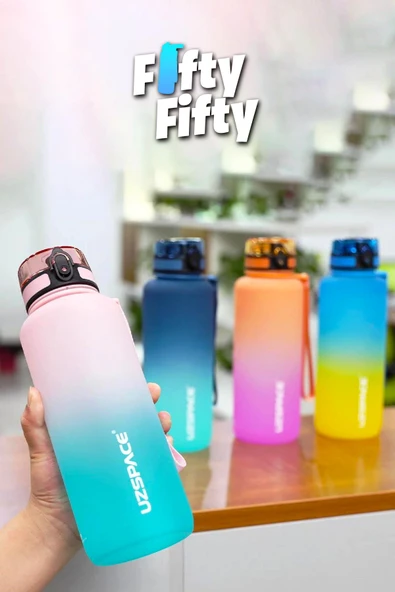 Uzspace Motivasyon Matarası 1500 ml MEGA BÜYÜK BOY Çift Renk Tritan 8 Farklı Renk - 9