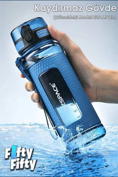 Uzspace FiftyFifty 1100ml -MEGA BÜYÜK BOY- Tritan Su Matarası Silikon Korumalı Kaydırmaz Gövde - 7