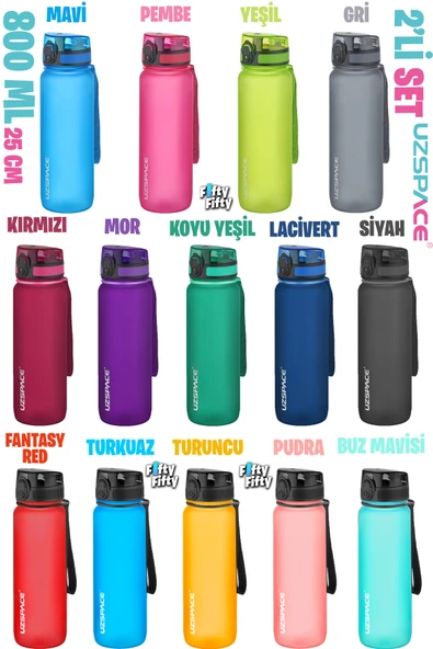 Uzspace 2'li Tritan Matara Seti 800 ml 14 Farklı Renk Seçeneği FiftyFifty - 11