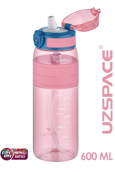 Uzspace FiftyFifty Pipetli(ısırılamaz) 600 ml Silikon Gövde Tritan Su Matarası - 10