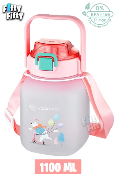 Vagonlife Tritan 1100 Ml Çocuk Askılı-Pipetli/Pipetsiz Kullanım Su Matarası-Çıkartma Hediyeli - 8