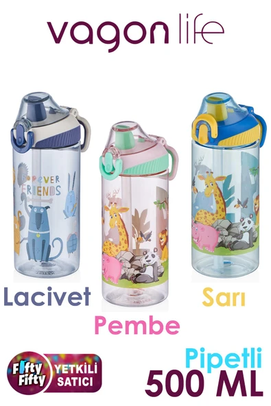 Vagonlife FiftyFifty Tritan 500 ml Silikon Pipetli Çocuk Su Matarası
