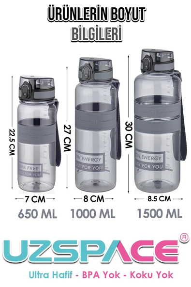 Uzspace Tritan Su Matarası 1000ml 1 Litre Büyük Boy Yenilenen Renkler - 6
