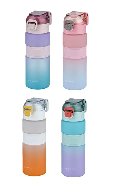 Vagonlife Çift Renk 600ml  Kaydırmaz Silikon Gövde Rahat İçim-Pipetsiz- Motivasyon Su Matarası - 8