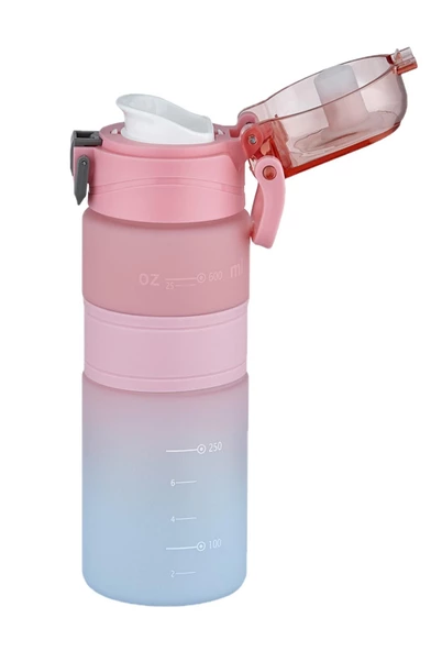 Vagonlife Çift Renk 600ml  Kaydırmaz Silikon Gövde Rahat İçim-Pipetsiz- Motivasyon Su Matarası - 3