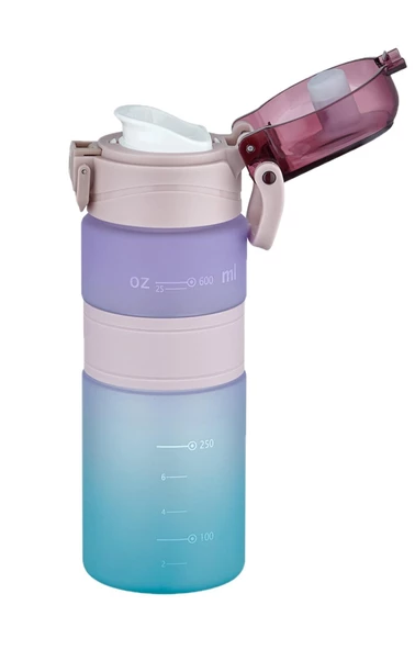Vagonlife Çift Renk 600ml  Kaydırmaz Silikon Gövde Rahat İçim-Pipetsiz- Motivasyon Su Matarası - 7