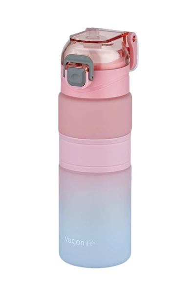 Vagonlife Çift Renk 600ml  Kaydırmaz Silikon Gövde Rahat İçim-Pipetsiz- Motivasyon Su Matarası - 2