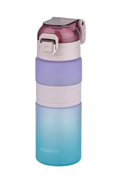 Vagonlife Çift Renk 600ml  Kaydırmaz Silikon Gövde Rahat İçim-Pipetsiz- Motivasyon Su Matarası - 6