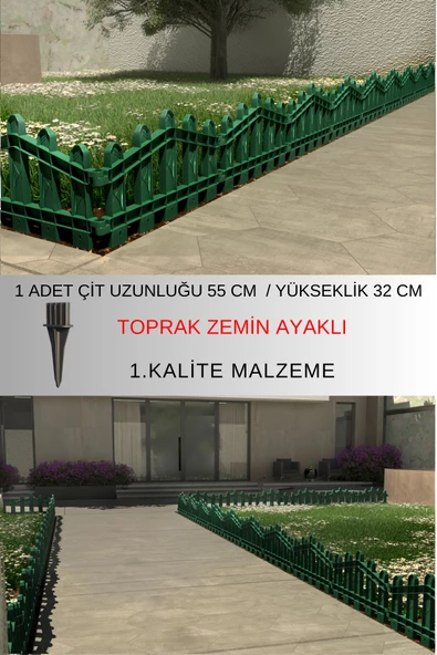 Dekoratif Plastik Bahçe ve Peyzaj Çiti 1 ADET ÇİT (Y: 32 CM / G: 55 CM) TOPRAK AYAKLI - 4