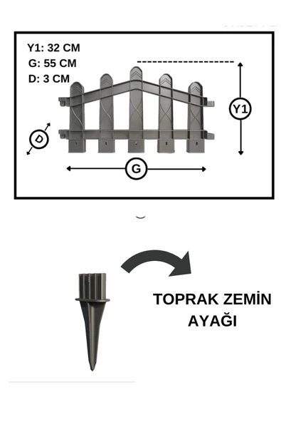 Dekoratif Plastik Bahçe ve Peyzaj Çiti 1 ADET ÇİT (Y: 32 CM / G: 55 CM) TOPRAK AYAKLI - 6