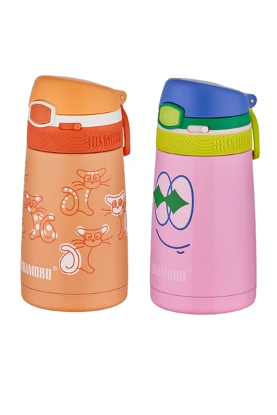 Shamobo 2Lİ SET Pipetli Çelik Termos 350ml -6 Saat Isı Yalıtımı- - 9