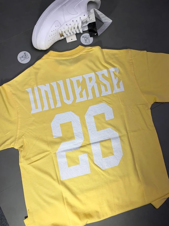 POISHOPS Erkek Oversize Universe Sırt Baskılı Sarı Tişört - 2