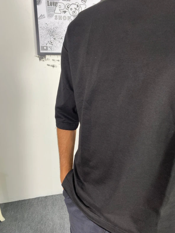 POISHOP Erkek Fakir Kol Oversize Premium Tişört - 9