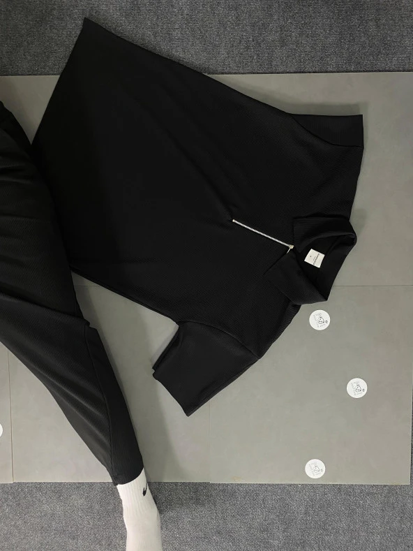 POISHOPS Erkek Tırtıklı Desen Fermuarlı Tişört - 12