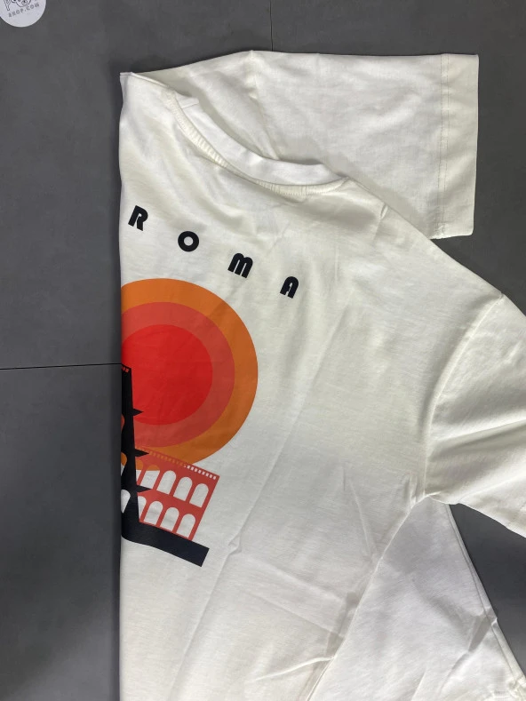POISHOP Erkek Oversize Roma Baskılı Krem Tişört - 2