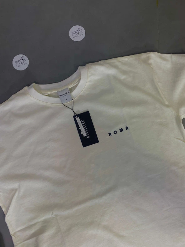 POISHOP Erkek Oversize Roma Baskılı Krem Tişört - 3