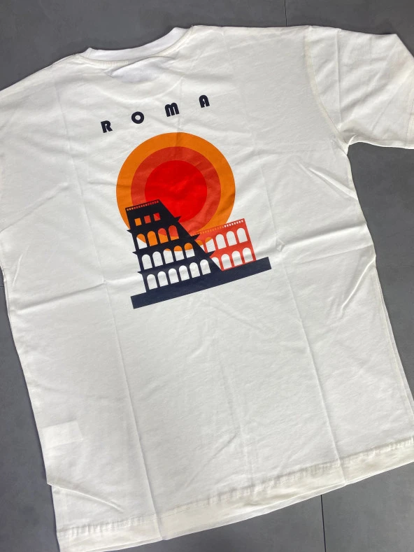 POISHOP Erkek Oversize Roma Baskılı Krem Tişört - 4