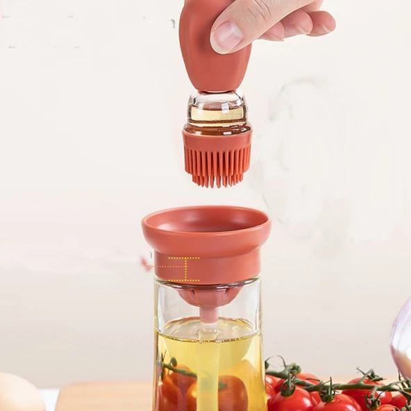 Kaktüs Yağdanlık 2 İn 1 Silikon Fırçalı Cam Yağdanlık Yumurta Ve  Sos Fırçası 150 ml - 3