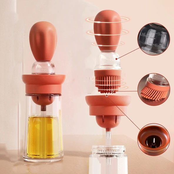 Kaktüs Yağdanlık 2 İn 1 Silikon Fırçalı Cam Yağdanlık Yumurta Ve  Sos Fırçası 150 ml - 4