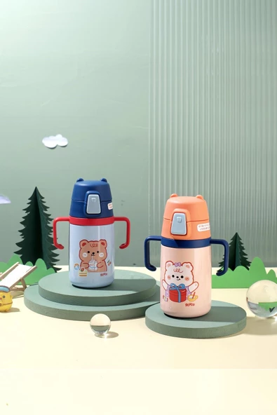 Rovco Çocuk Boyun Askılı 400 Ml Pipetli Paslanmaz Çelik Termos 2 Renk - 7