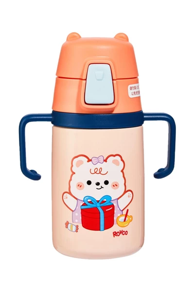 Rovco Çocuk Boyun Askılı 400 Ml Pipetli Paslanmaz Çelik Termos 2 Renk - 9