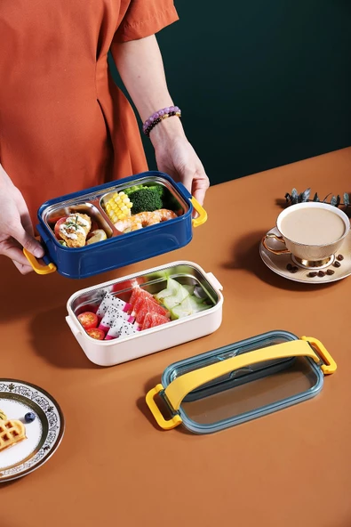 Vagonlife Bento Lunch Box Ofis-Okul İçin Yeni Nesil Sefer Tası Taşınabilir Yemek Kutusu  Çelik FF462 - 4