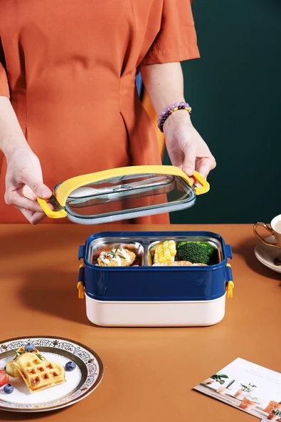 Vagonlife Bento Lunch Box Ofis-Okul İçin Yeni Nesil Sefer Tası Taşınabilir Yemek Kutusu  Çelik FF462 - 5