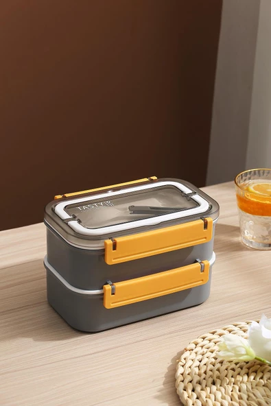 Vagonlife Bento Lunch Box Ofis-Okul İçin Yeni Nesil Sefer Tası Çift Kat 4 bölme Paslanmaz Çelik F494 - 2