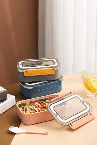 Vagonlife Bento Lunch Box Ofis-Okul İçin Yeni Nesil Sefer Tası Çift Kat 4 bölme Paslanmaz Çelik F494 - 8
