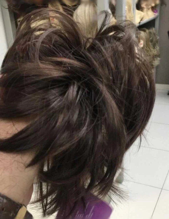 Kahve Renk Düz Model Hazır Telli Saç Şeklinde Peruk Postiş Toka - 2