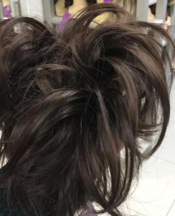 Kahve Renk Düz Model Hazır Telli Saç Şeklinde Peruk Postiş Toka - 3