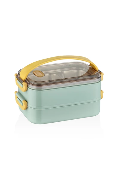 Vagonlife 1400 ML Bento Lunch Box Ofis-Okul İçin Yeni Nesil Sefer Tası 2 kat Taşıma Kulplu Çelik FF 363-7 - 8