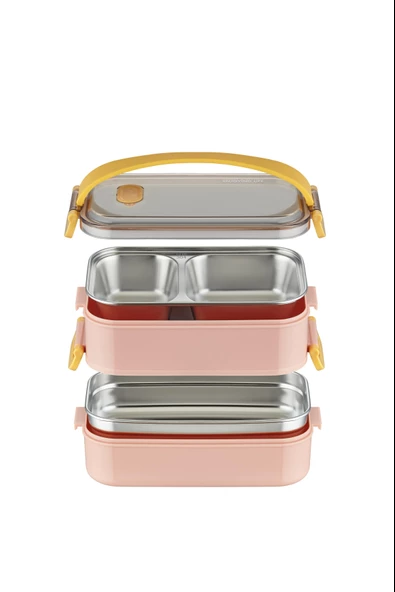 Vagonlife 1400 ML Bento Lunch Box Ofis-Okul İçin Yeni Nesil Sefer Tası 2 kat Taşıma Kulplu Çelik FF 363-7 - 10