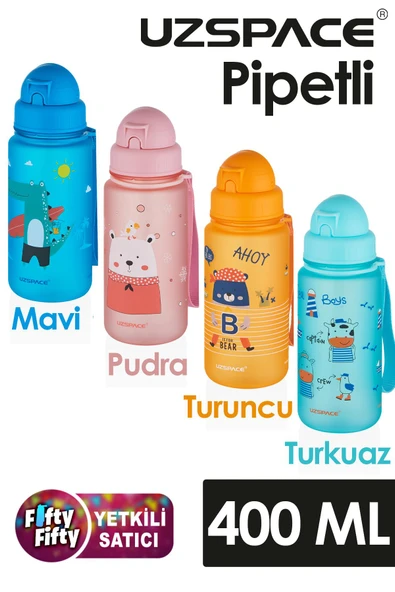 Uzspace Figürlü  400 ml Pipetli  Tritan Çocuk Su Matarası
