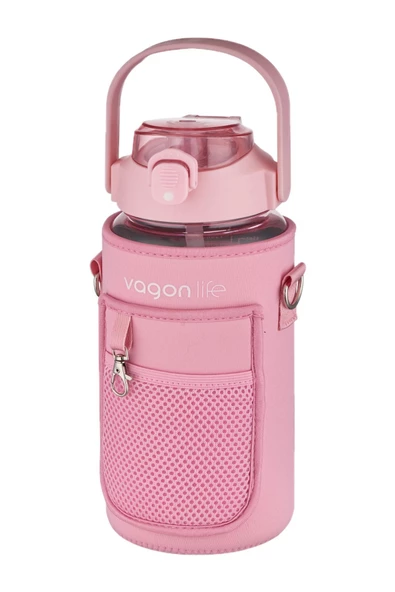 Vagonlife Kılıflı ((Telefon Koyma Yeri)) Taşıma Askılı 1500 ml Pipetli/Pipetsiz Kullanım Su Matarası - 8