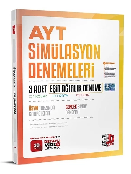 3D Yayınları Ayt Tüm Dersler Eşit Ağırlık Simülasyon 3 Deneme Sınavı Yeni