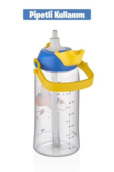 Uzspace 730ml Tritan Tek Kapak Çift Kullanım Pipetli/Pipetsiz Askı Aparatlı Tritan Çocuk Su Matarası - 3