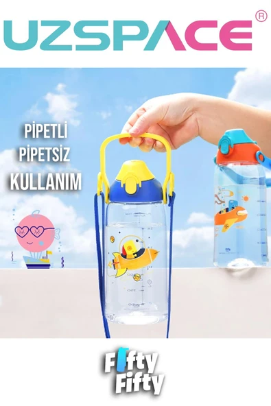 Uzspace 730ml Tritan Tek Kapak Çift Kullanım Pipetli/Pipetsiz Askı Aparatlı Tritan Çocuk Su Matarası - 9