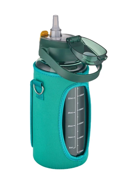Vagonlife Kılıflı ((Telefon Koyma Yeri)) Taşıma Askılı 1500 ml Pipetli/Pipetsiz Kullanım Su Matarası - 5