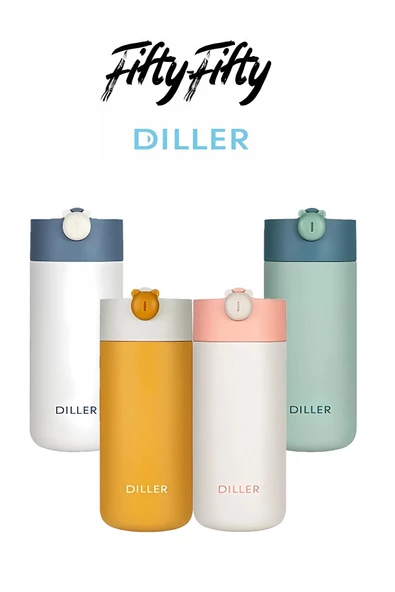 DILLER 420ml Sevimli Ayıcık Kapak Tasarımı Silikon Taşıma Askılı Süzgeçli Çelik Matara 6 Saat Yalıtm